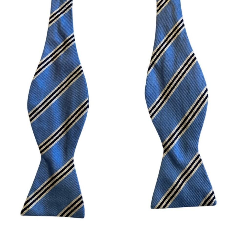 Brooks Brothers Silver Black Light Blue Bow Tie Striped 2.25" Wide Self Tie
